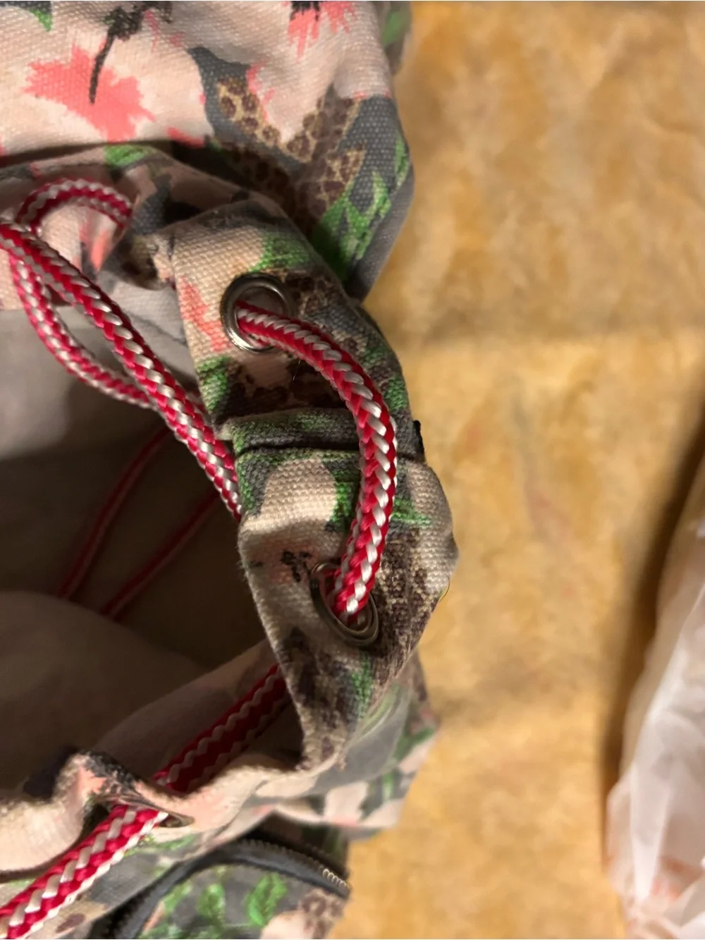 PINK Victoria's Secret Gray Floral Canvas Backpack with Green Leaves